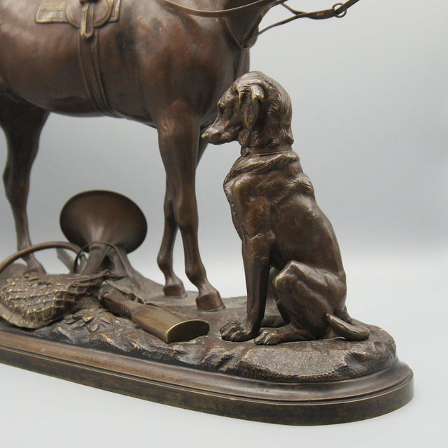 Hunter, hound and horn' by pierre lenordez (1814-1892). A mid 19th century sculpture depicting a standing horse with a...