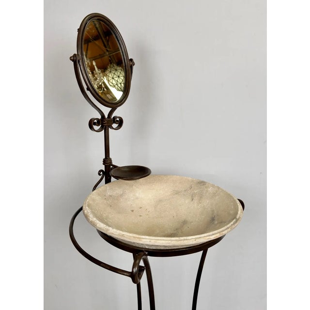 Metal English Victorian Wrought Iron Wash Stand With Oval Mirror, Basin and Pitcher For Sale - Image 7 of 12