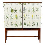 Swedish Modern, Nordens Flora Cabinet, Birch, Floral Lithographs, Sweden, 1940s For Sale