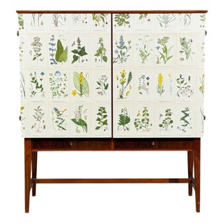 Swedish Modern, Nordens Flora Cabinet, Birch, Floral Lithographs, Sweden, 1940s For Sale