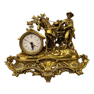 Vintage French Ornate Quartz Mantel Clock with Horse Figure For Sale
