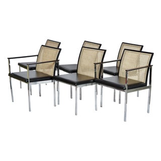 Vintage Paul McCobb for Lane Cane-Back Dining Chairs in Rosewood & Chrome & Newly Caned Backs - Set of 6 For Sale