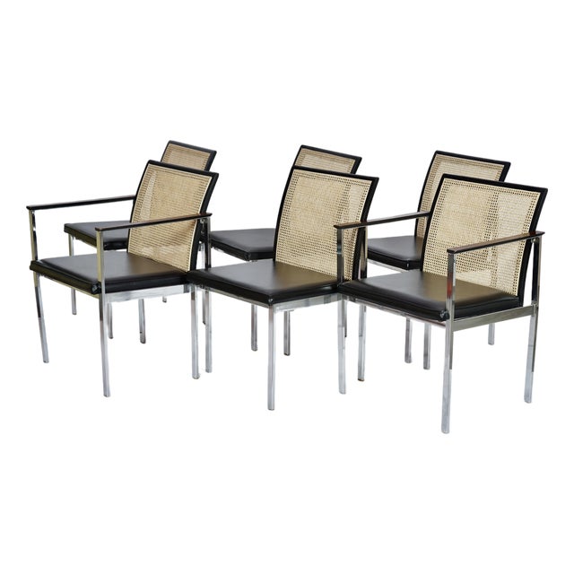 Vintage Paul McCobb for Lane Cane-Back Dining Chairs in Rosewood & Chrome & Newly Caned Backs - Set of 6 For Sale