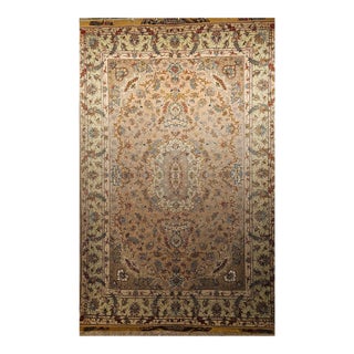 Persian Tabriz Rug, Handwoven Floral Design, Silk Highlight, Taupe & Pale Green, 7’ X 10’ For Sale