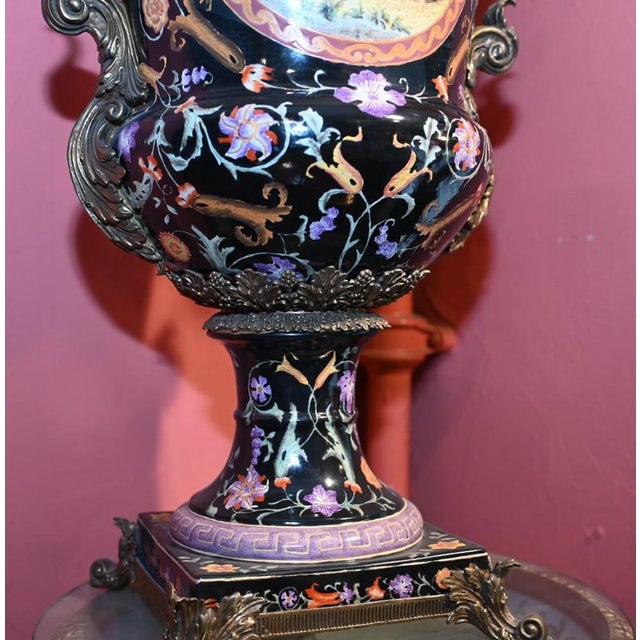 Black French Porcelain Campana Urns, Set of 2 For Sale - Image 8 of 9