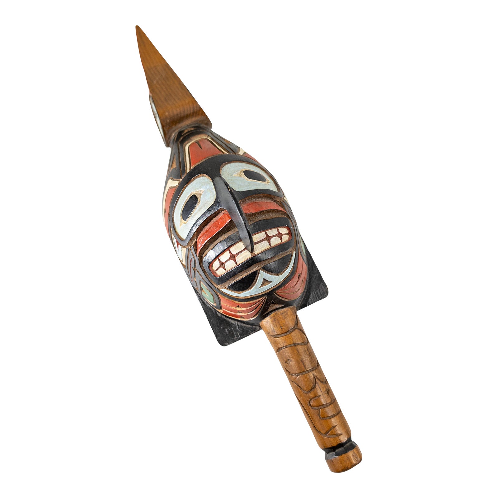 Mid-Century Northwest Coast Native American Indian Carved Cedar Rattle ...
