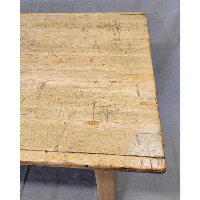 Tan Antique Circa 1900 French Light / Bleached Pine Rustic Farmhouse Worktable Dining Table For Sale - Image 8 of 14
