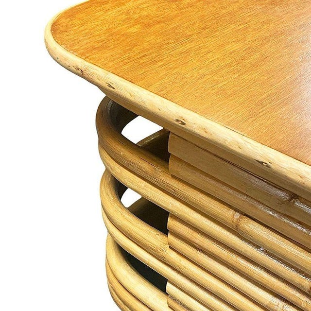 Wood Restored Mid-Century Stacked Rattan Coffee Table W/ Rattan Wrapped Mahogany Top For Sale - Image 7 of 7