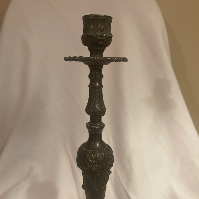 French Antique Metal Candle Holder For Sale - Image 3 of 5