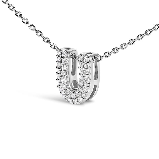 Contemporary 10K White Gold Diamond Accent "U" Initial Bubble Pendant Necklace For Sale - Image 3 of 5