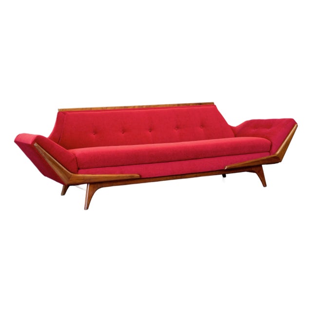 Rowe Furniture Walnut Gondola Couch / Sofa in the Style of Adrian Pearsall For Sale