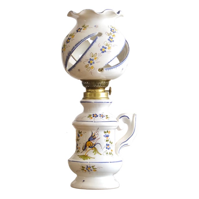 Large Hand-Painted Hand-Painted Lamp from Moustiers, 1930s For Sale