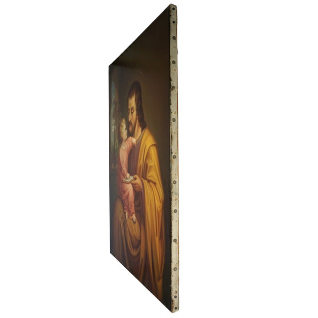 Antique Religious Portrait of Saint Joseph & Baby Jesus French or Austrian School Oil Painting on Canvas For Sale - Image 9 of 10