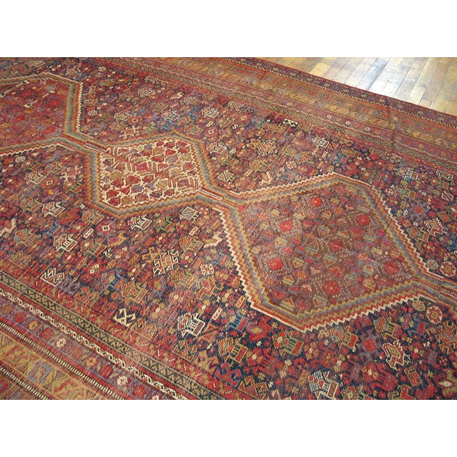 1930s 1930s Re Medallion Tribal Antique S Persian Ghashgaie Gallery Rug 6'6" X 14'4" Handknotted Wool Carpet For Sale - Image 5 of 6