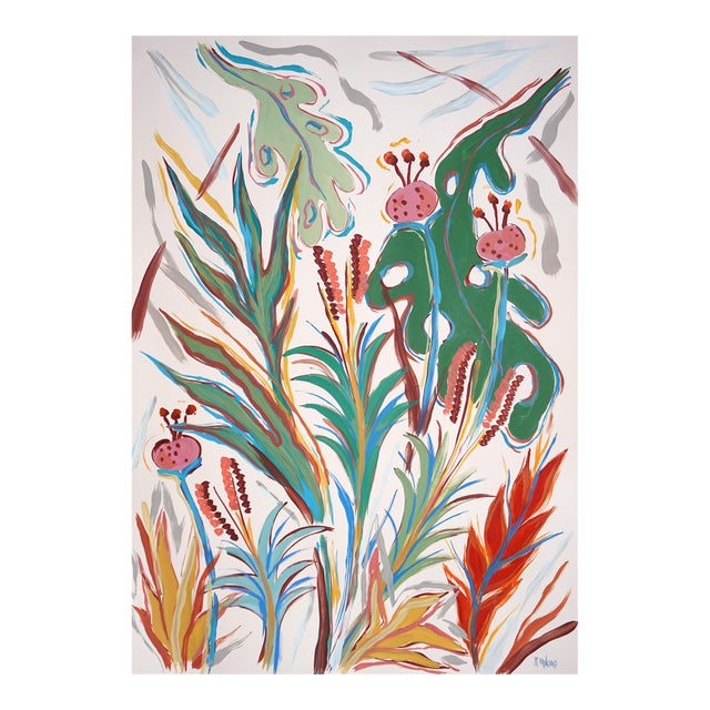 2025, Expressionist Landscape, Organic Flora, Tropical Garden, Acrylic Painting on Watercolor Paper by Romina Milano For Sale
