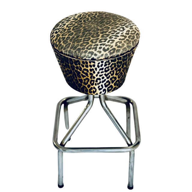 Mid 20th Century Chrome Faux Leopard Swivel Bar Stools, a Pair For Sale In Philadelphia - Image 6 of 10