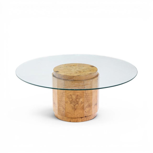 Mid-Century Modern Edward Wormley for Dunbar Mid Century Burlwood Pedestal Drum Coffee Table For Sale - Image 3 of 5
