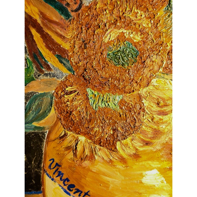 Contemporary Fine Art Sunflowers Hand Painted in Oils With Gold Leaf on Canvas For Sale - Image 11 of 18