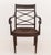 Regency Style Mahogany Arm Chair, with string inlay to the scroll arms, rush seat, and four fluted tapered legs. 36.5" H x...