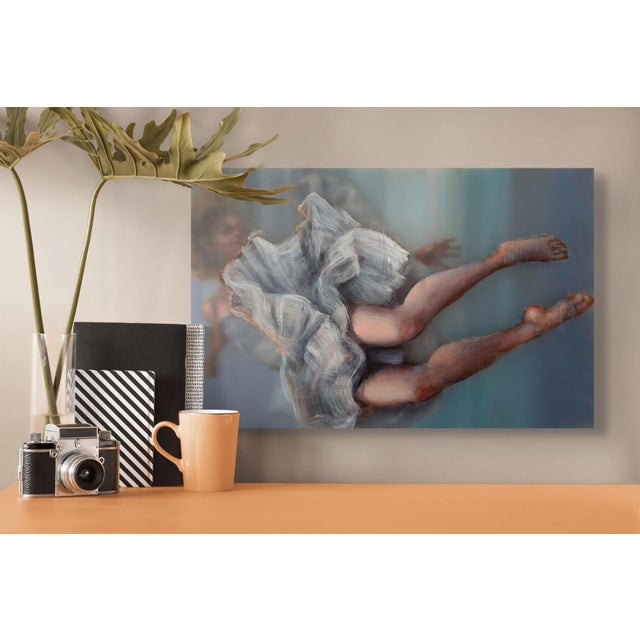 Falling Softly by Michelle Jader | Oil On 3 Acrylic Panels Depiction of a figure in motion. For Sale - Image 4 of 5