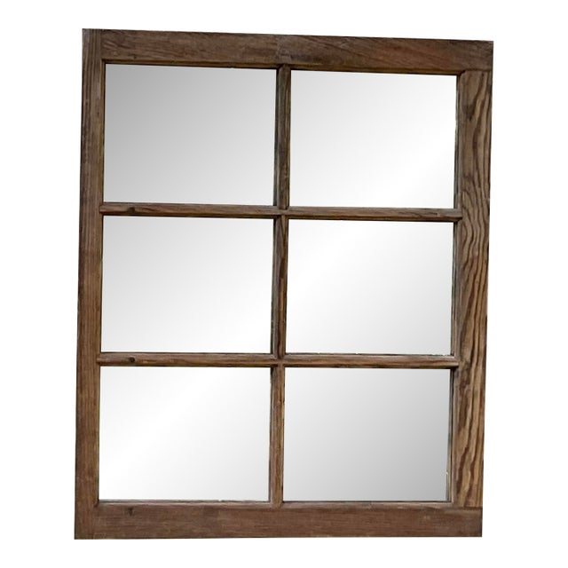Vintage Rustic Wood Window Pane Wall Mirror Salvaged North Carolina Mountain For Sale