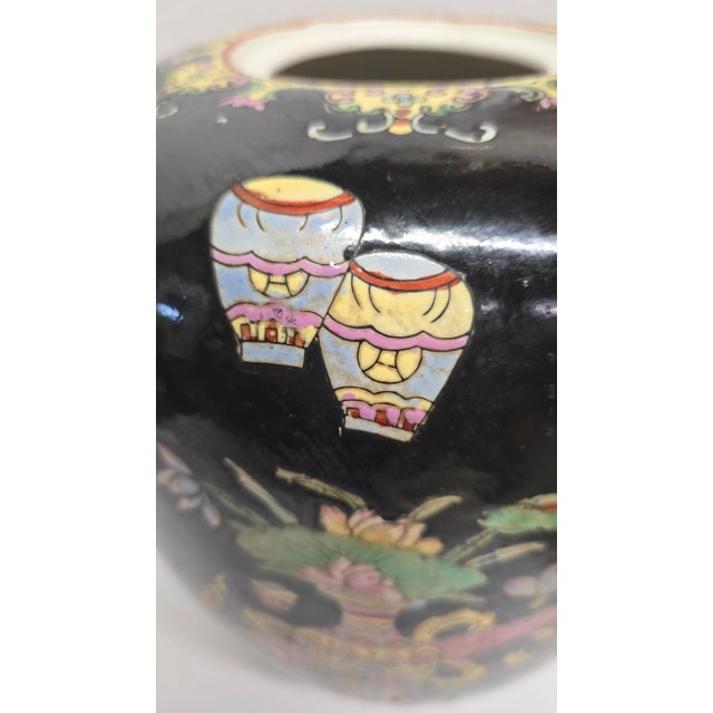 Ceramic Vintage Famille Noire Ginger Jar With Vibrant Colored Designs For Sale - Image 7 of 11