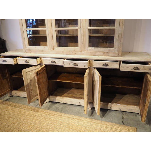 A Grand French Antique Scaped Pine Bibliotheque Vitrine Deux Corps, Circa 1900 For Sale - Image 12 of 18