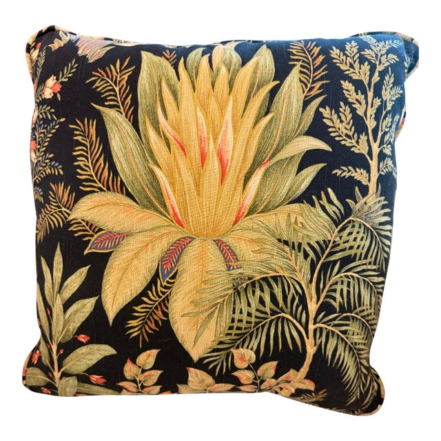 Pair of Custom Tropical Botanical Accent Pillows in Designer Linen Blend For Sale