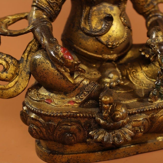 Yellow Late 19th Century Gilt Bronze Yellow Jambhala Statue, Buddhist Wealth Deity, 1.69kg For Sale - Image 8 of 9