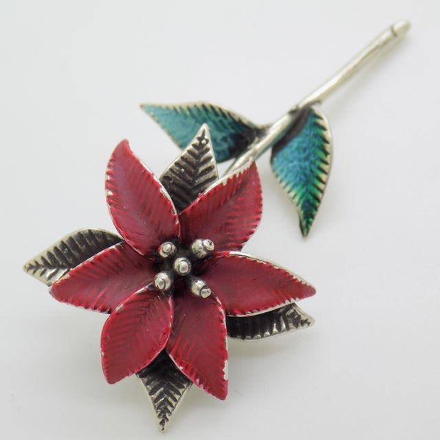 Italian Vintage Italian Handmade Genuine Silver Poinsettia Flower Christmas Decoration For Sale - Image 3 of 9