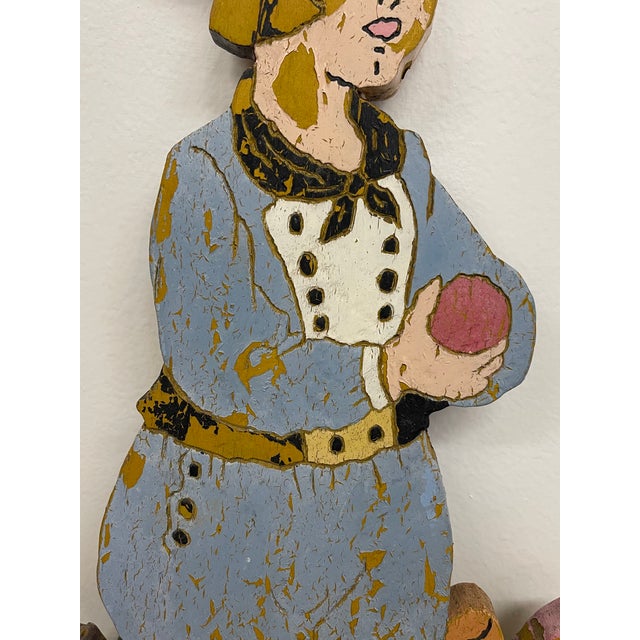 Vintage Folk Art Painted Wood Garden Figure Sculpture on Stand, Hand Carved Decorative Cutout For Sale In Seattle - Image 6 of 12