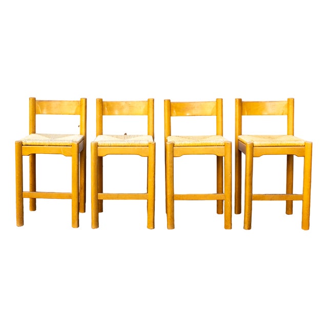 Straw Stools by Charlotte Perriand, 1970, Set of 4 For Sale