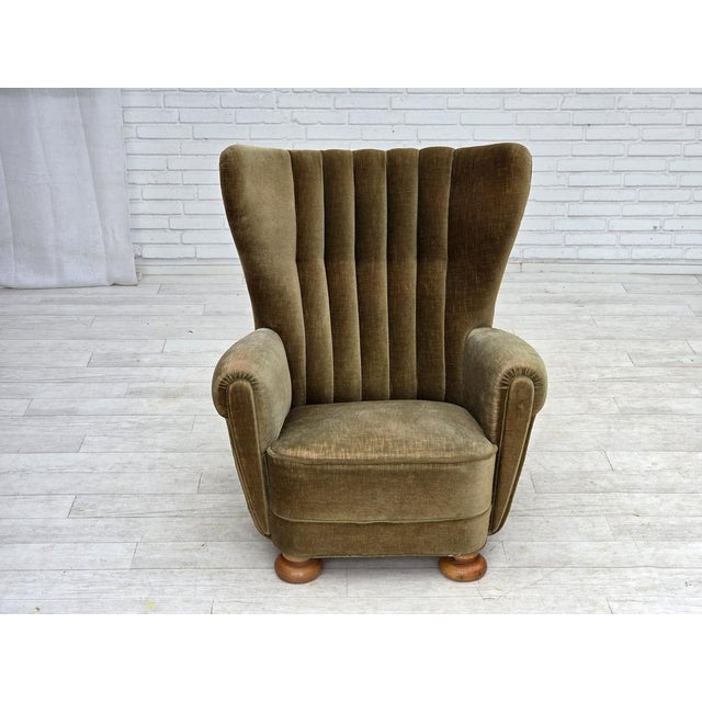 Green Danish Highback Relax Armchair in Green Furniture Velour, 1960s For Sale - Image 8 of 18
