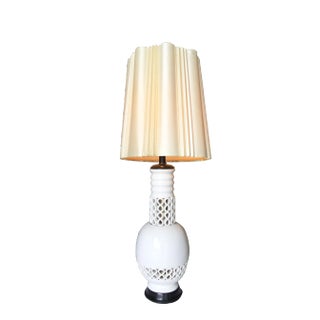 Large Mid Century Ceramic "Infinity" Table Lamp W/ Shade by James Mont For Sale