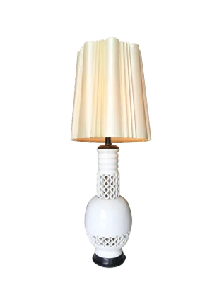 Large Mid Century Ceramic "Infinity" Table Lamp W/ Shade by James Mont