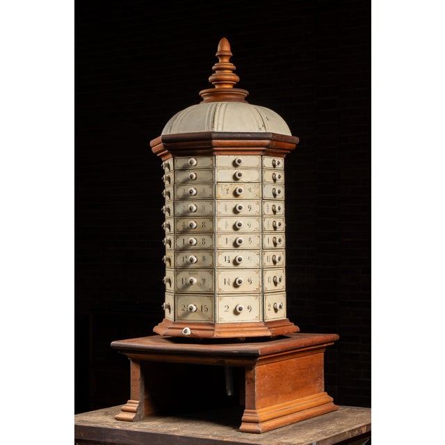 American Early 20th Century 72-Drawer Wooden Rotating Parts Cabinet For Sale - Image 3 of 11