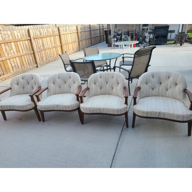 Wood Mid 20th Century Mahogany Upholstered Club Chairs - Set of 4 in the Style of Edward Wormley For Sale - Image 7 of 8