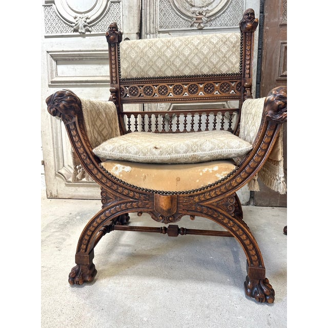 Brown Renaissance Castle Armchairs, France, 1880, Set of 2 For Sale - Image 8 of 13