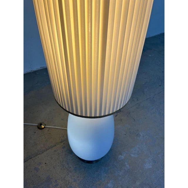 White Floor Lamp with Opal Glass Base and Pleated Shade, 1960s For Sale - Image 9 of 11