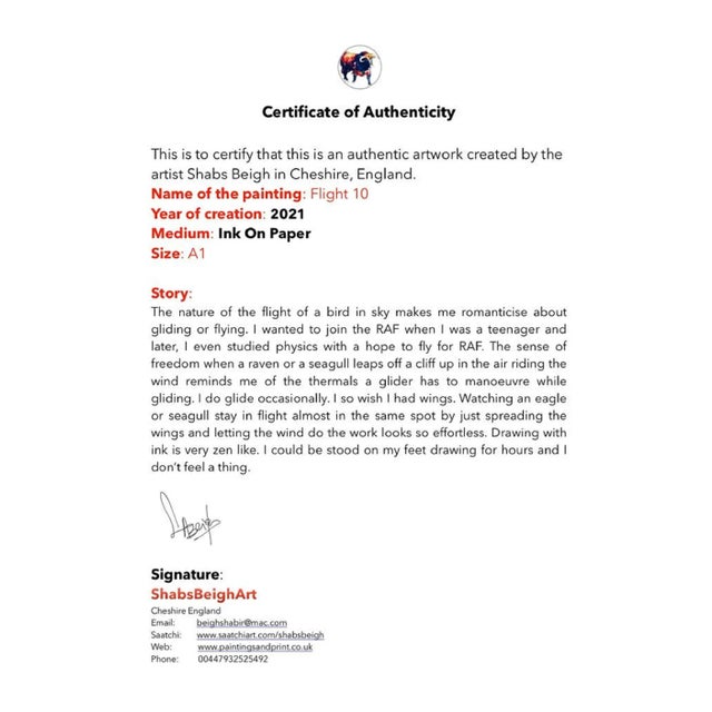 2020s "Flight 10" Framed Contemporary Minimalist Ink Drawing For Sale - Image 5 of 6