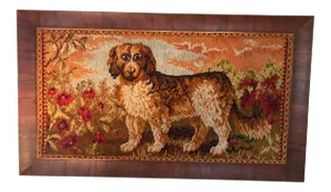 1920s Vintage St. Bernard Dog in Landscape Framed Needlework Art