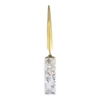 Vintage Brass Letter Opener With Marble Handle For Sale