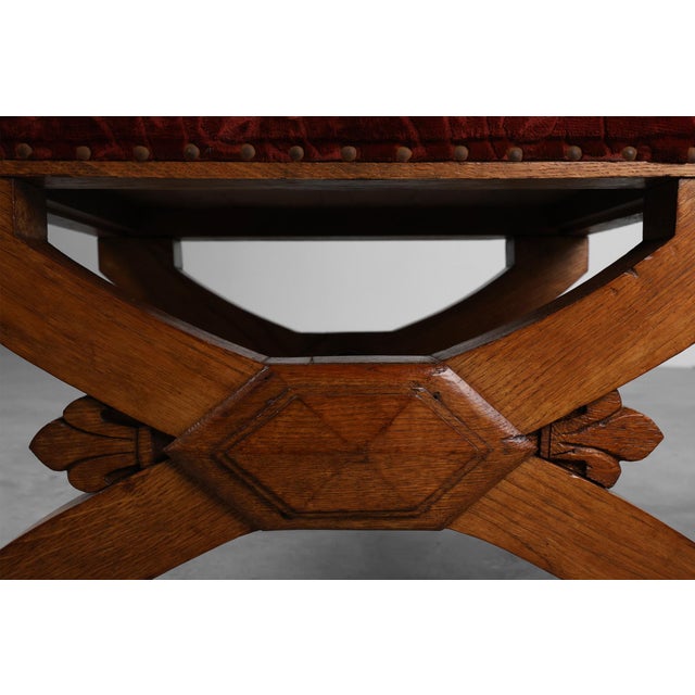 19th Century Gothic Revival Flemish Oak Footstool, Belgium For Sale - Image 5 of 15