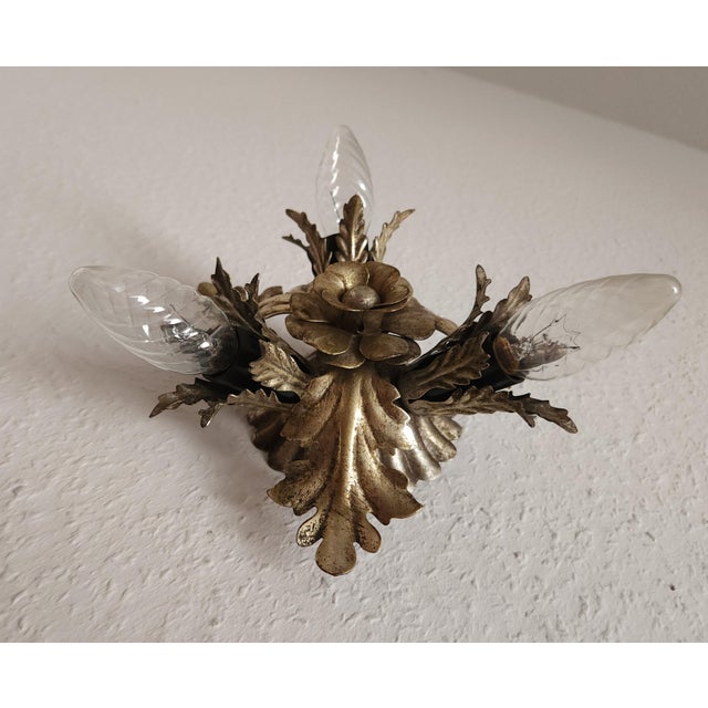 Vintage Florentine Floral Hand-Forged Silver-Plated 3-Light Flush Mount from Banci Firenze, Italy, Florence 1960s, Set of 5 For Sale - Image 15 of 18