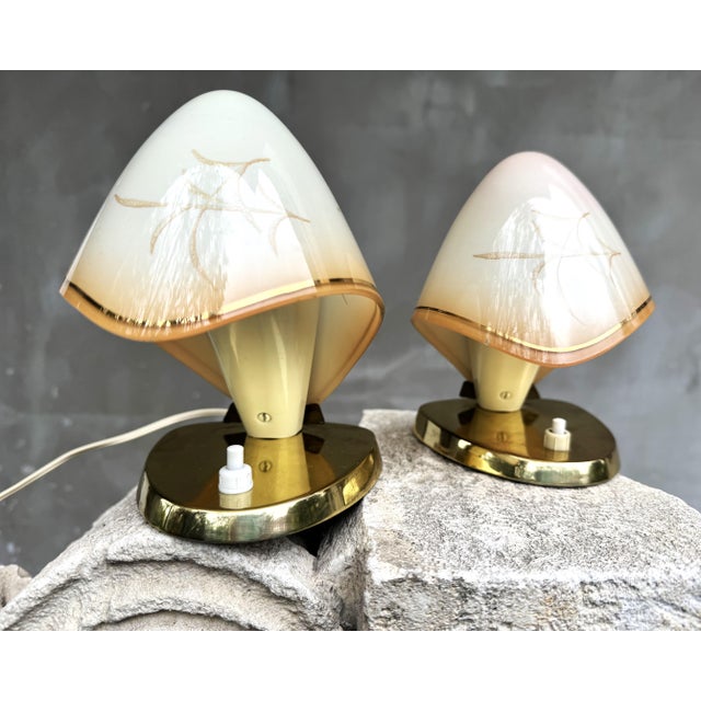 Austrian Brass and Hand-Painted Glass Table Lamps by Rupert Nikoll, 1950s, Set of 2 For Sale - Image 12 of 17