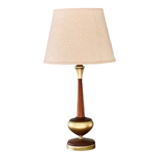 Restored Mid Century Walnut and Brass Lamp by Tony Paul, Unmarked For Sale