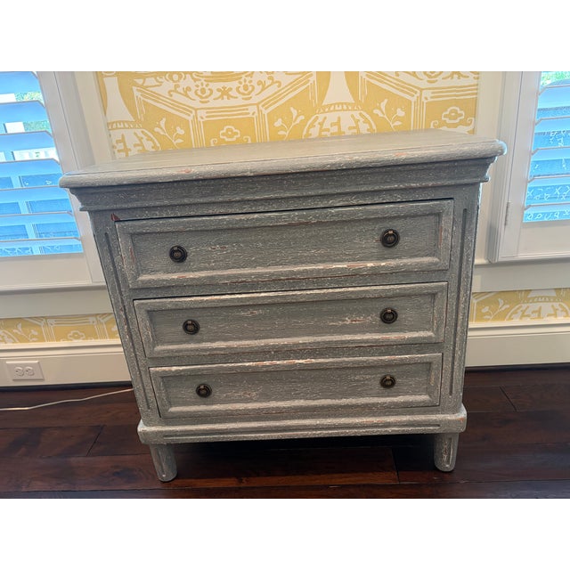 1980s Vintage Rustic 3 Drawer Distressed Blue Gray Dresser For Sale - Image 5 of 10