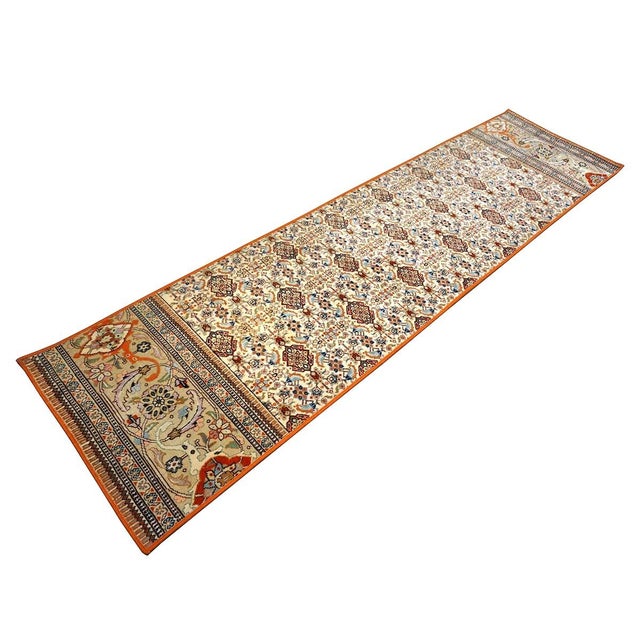 Persian Vintage Persian Tabriz Taba Tabai Wool 3x10 Orange & Ivory Handmade Runner Rug #1144063 For Sale - Image 3 of 12