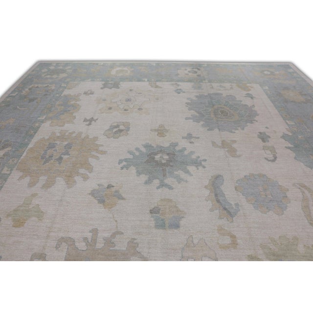 Blue Handwoven Turkish Oushak Rug 12'4" X 15'4" For Sale - Image 4 of 7