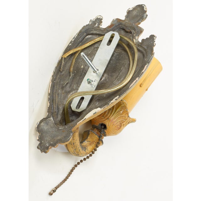 1930's Painted Wall Sconce With Pull Chain For Sale - Image 4 of 4